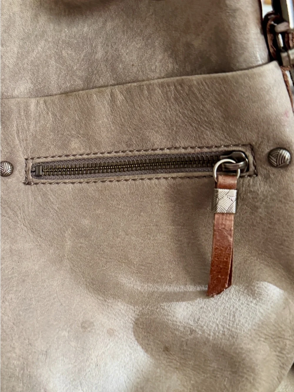 The Sak Neutral Beige Crossbody Bag with Brown Leather Strap